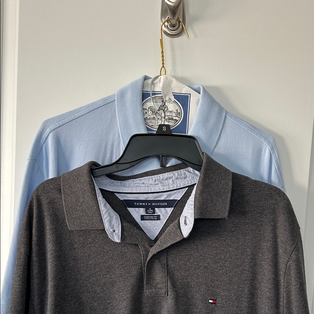 2 Tommy Hilfiger Men's Polo Shirts (Sky Blue and Dark Grey)